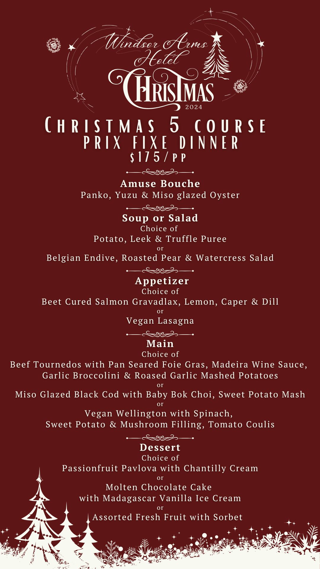 Christmas 5 Course Prix Fixe Dinner Menu